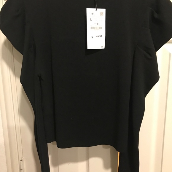 Black Long Sleeve Zara Silver Studded Knit Sweater with Puff Sleeves - Picture 3 of 5